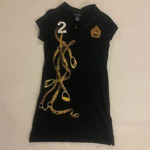 Ralph Lauren black and gold girls dress with a golden belt pattern